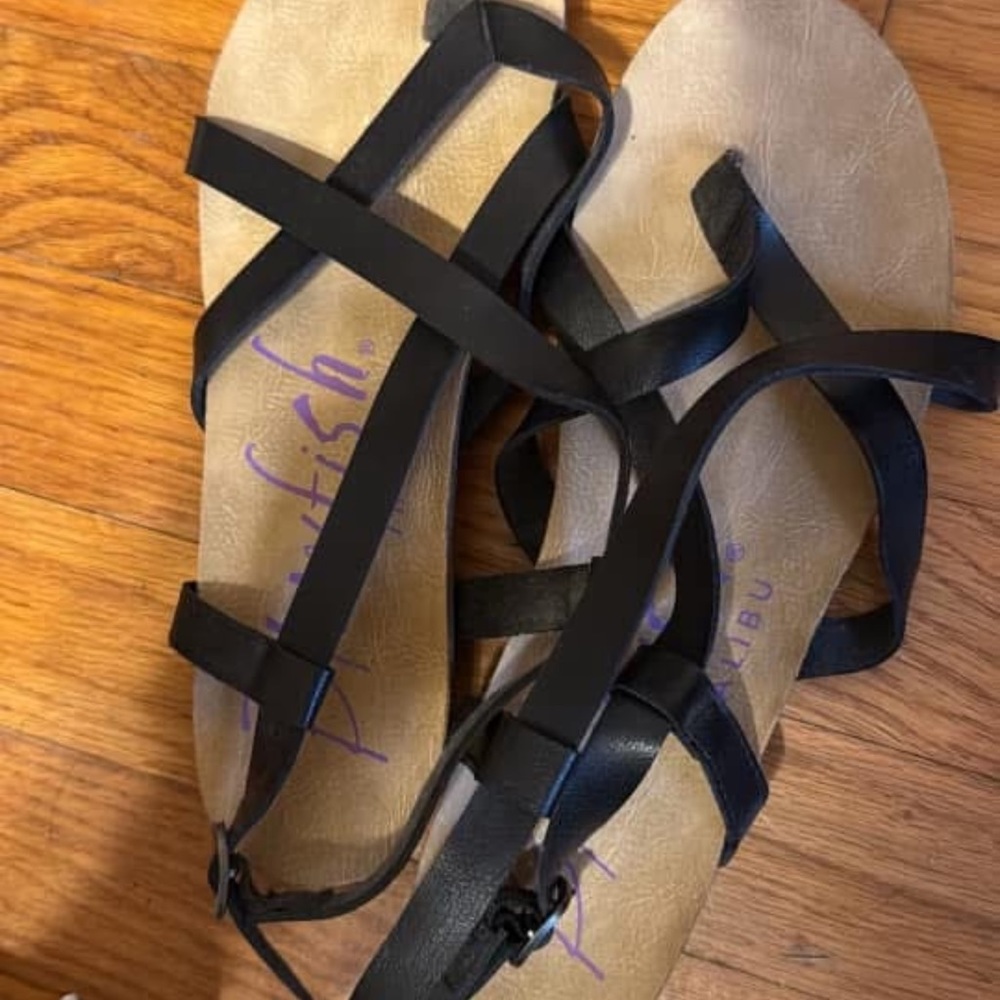 Blowfish Black Sandals with Intricate Straps and Adjustable Ankle Buckle